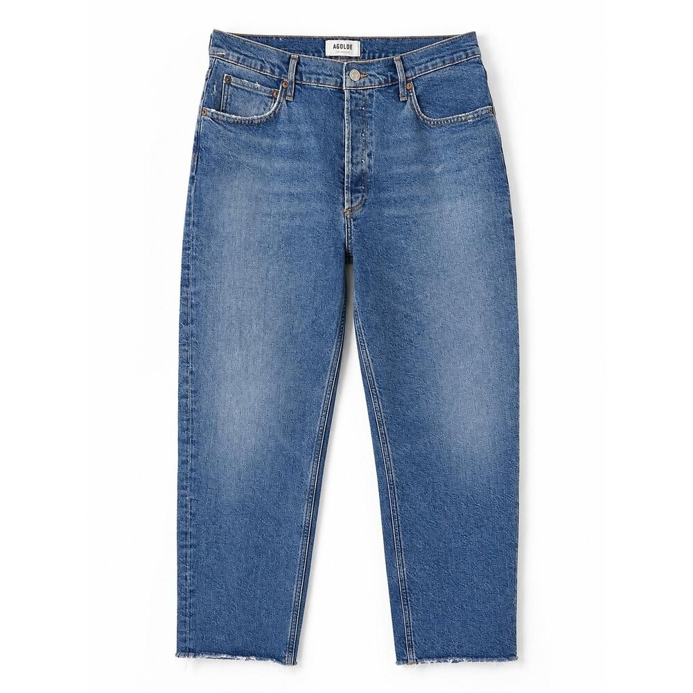 Agolde Jeans Womens 32 Blue Riley High Rise Straight Crop Button Fly
